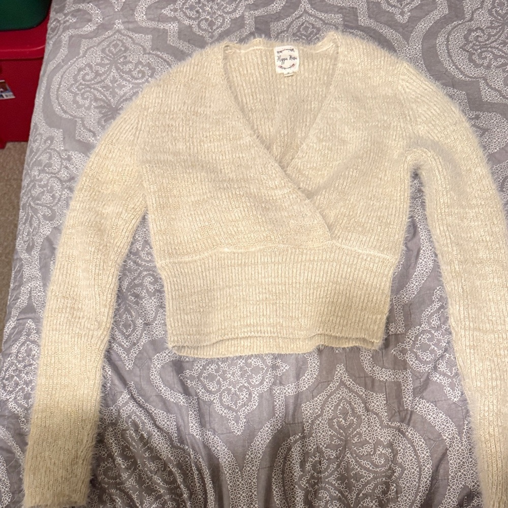 Hippie Rose Cream V-Neck Wrap Sweater